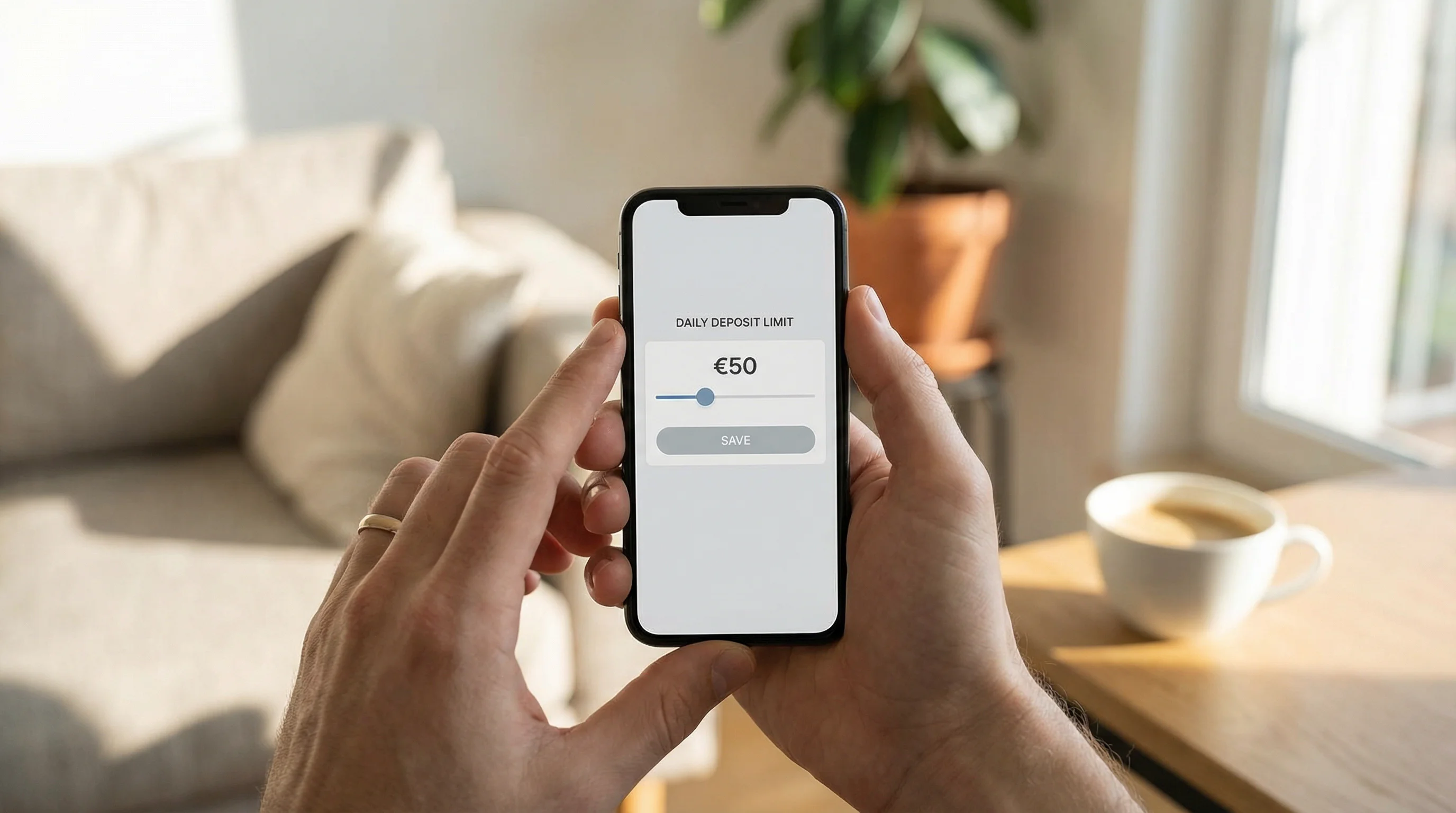 A person setting a deposit limit on a betting app on their phone before a greyhound meeting